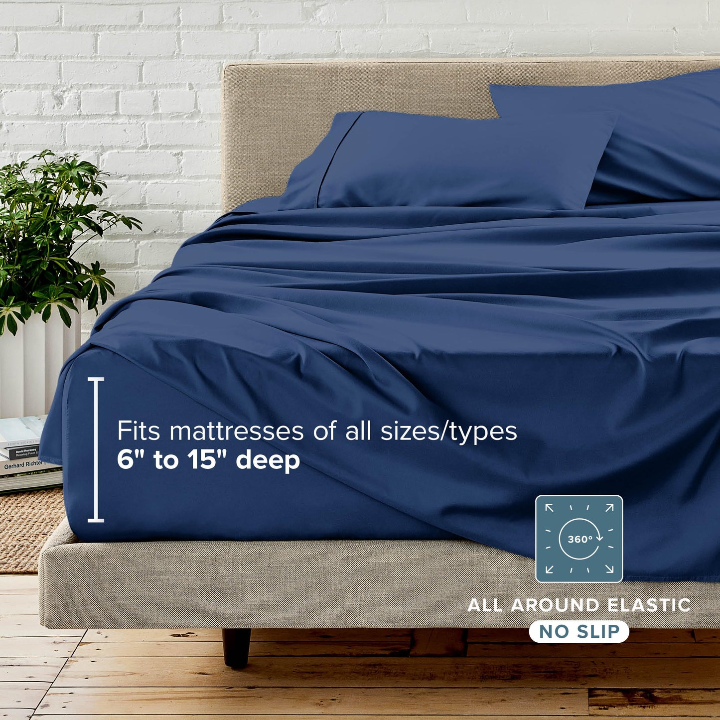 Bare Home Reversible Bed-in-A-Bag Comforter & Sheet Set - Queen - Down Alternative - Soft - Bedding Set (Queen, Dark Blue/Light Blue)