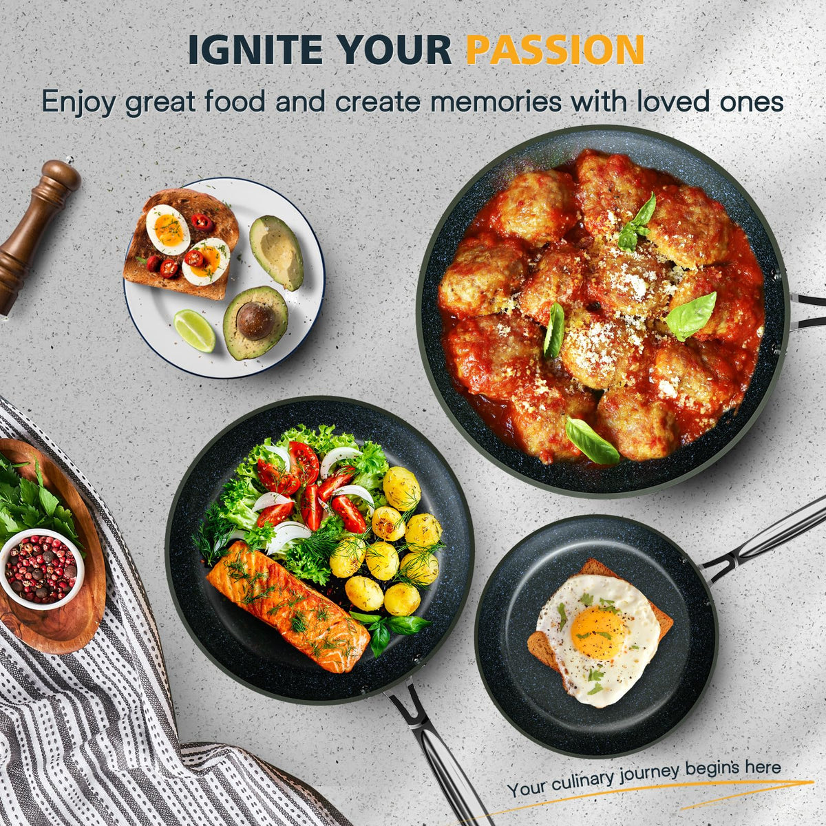 Nuwave 3-Piece 8”, 10”, 12” Forged Lightweight Frying Pan Set