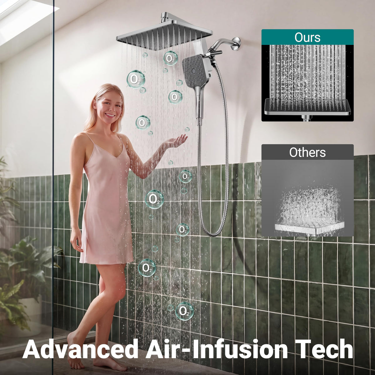 KOSNEW® 12" XXL Rainfall Shower Head with Handheld Combo, Chrome Polished