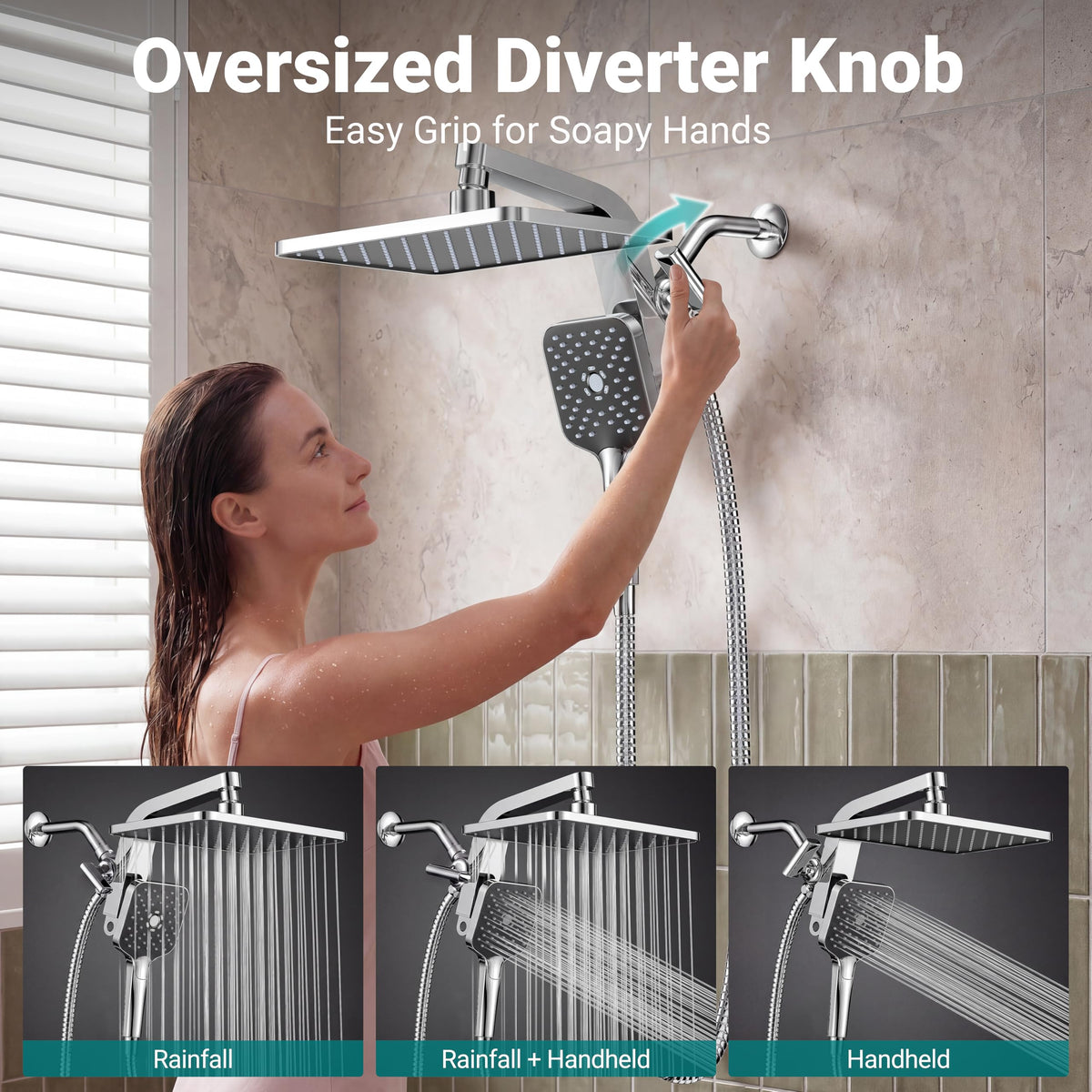 KOSNEW® 12" XXL Rainfall Shower Head with Handheld Combo, Chrome Polished
