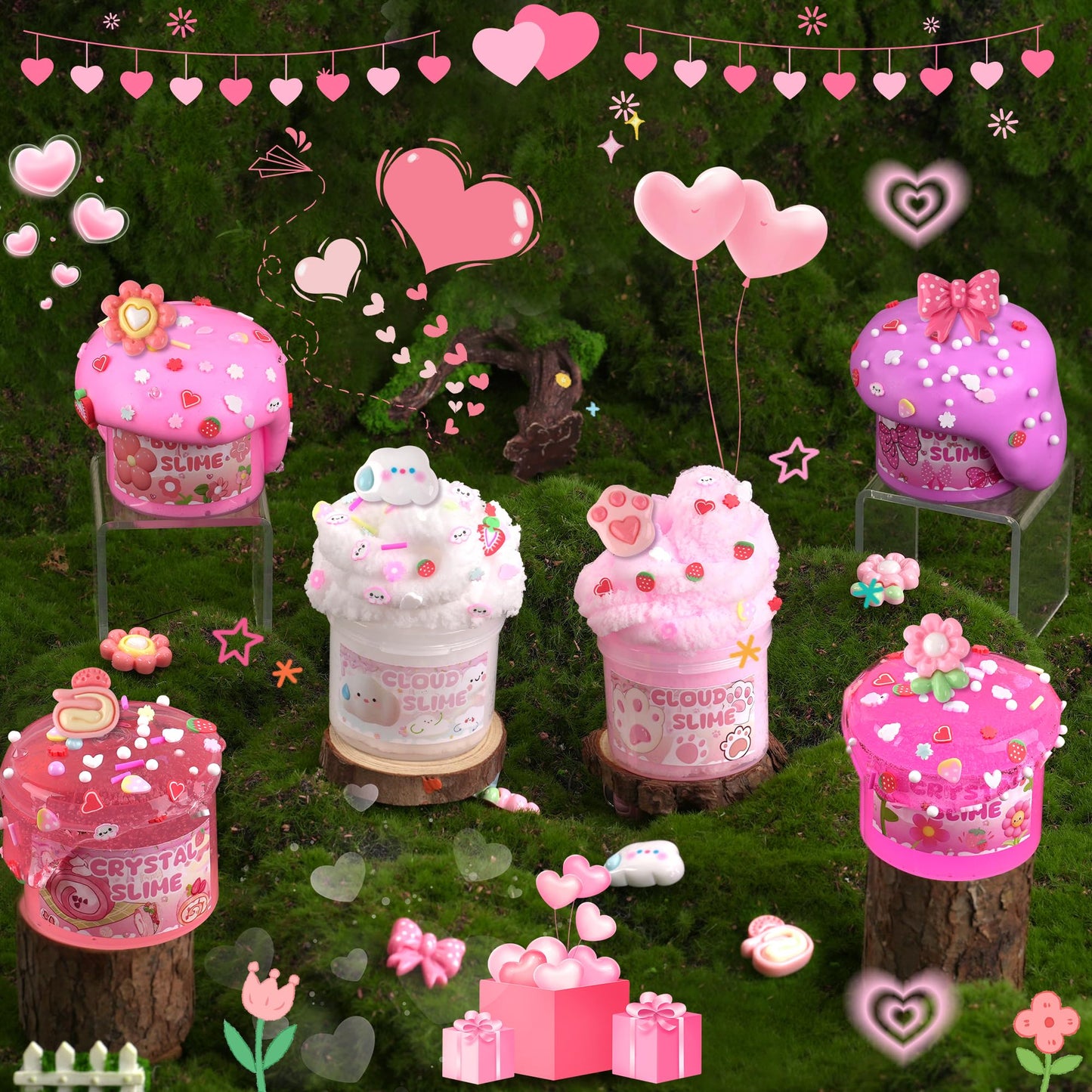 6-Pack Pink Slime Kit for Girls, Cloud Butter Squishy Birthday Gift Set