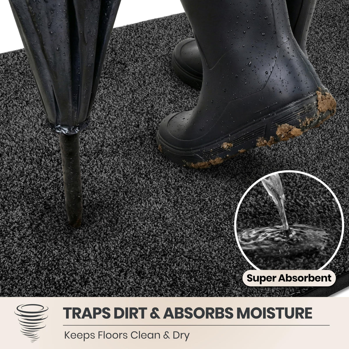 PURRUGS Dirt Trapping Indoor Door Mat, 24" x 35.5", Charcoal